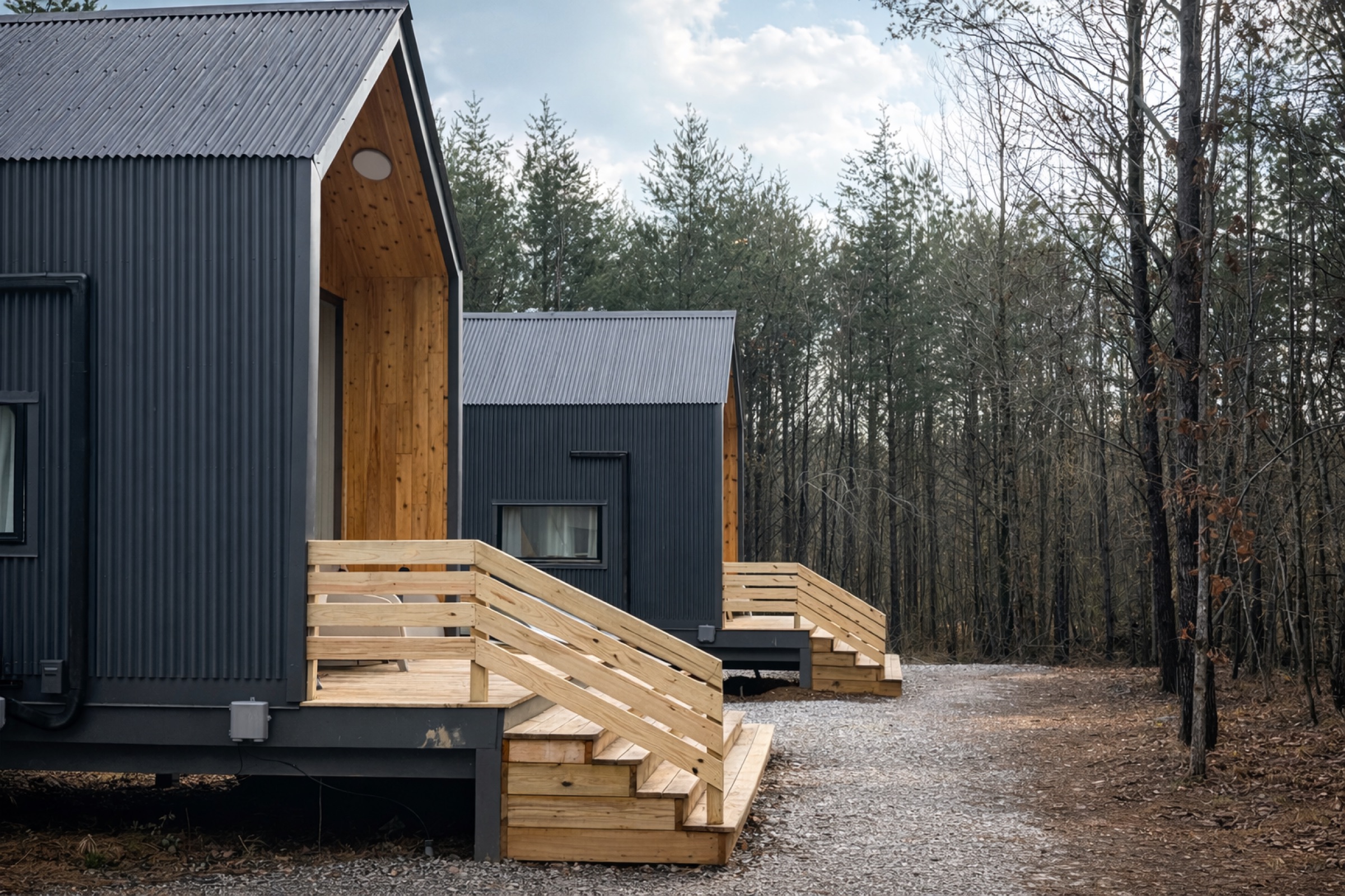 Foster's Cabins clustered among the forest on the Cumberland Plateau