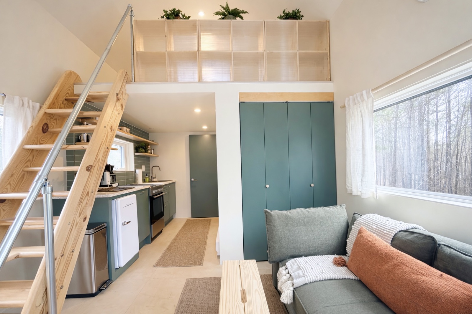Open living-room interior of a Foster's Cabin